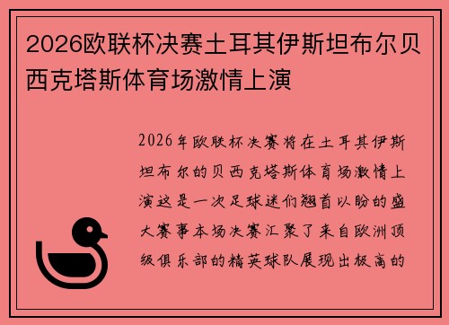 2026欧联杯决赛土耳其伊斯坦布尔贝西克塔斯体育场激情上演
